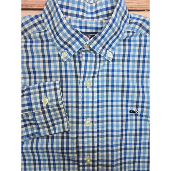 Vineyard Vines Blue Gingham Whale Shirt Small - Picture 4 of 7